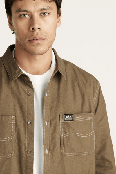 LEE MENS BUTTON UP SHIRTS LEE WORKER SHIRT - BRUSHED BROWN