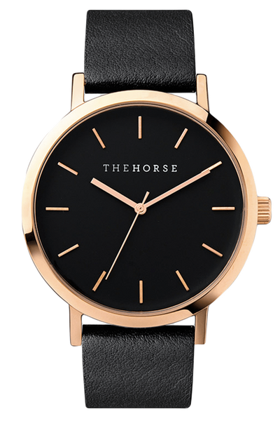 THE HORSE WATCHES THE HORSE 'THE ORIGINAL' WATCH - ROSE GOLD/BLACK FACE/BLACK LEATHER