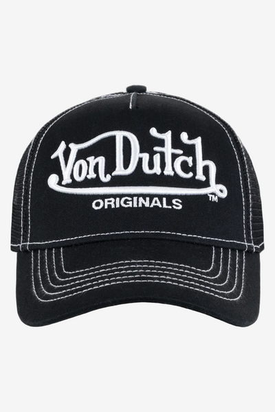 Von Dutch Big Signature Trucker Hat - Black, front view