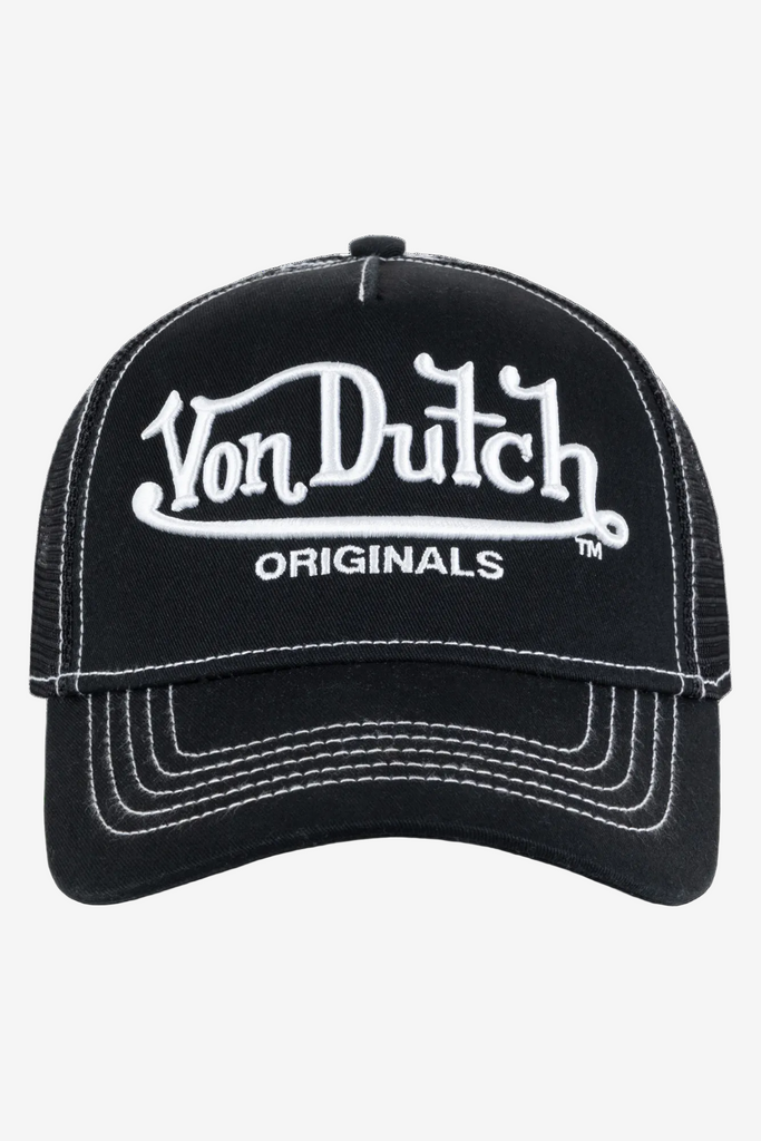 Von Dutch Big Signature Trucker Hat - Black, front view