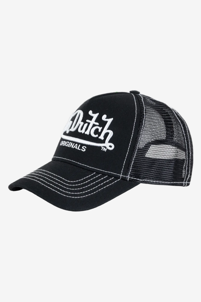 Von Dutch Big Signature Trucker Hat - Black, side view