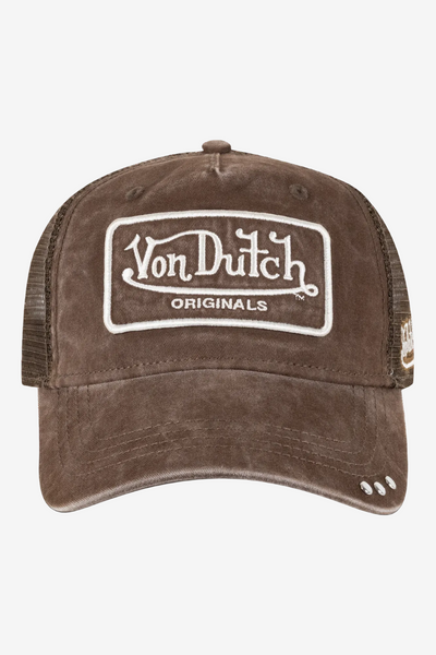 Von Dutch Distressed Old Originals Trucker - Brown/Tan/Black, front view