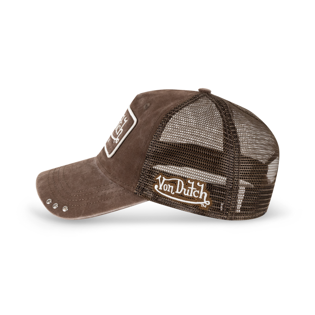 Von Dutch Distressed Old Originals Trucker - Brown/Tan/Black, angle view