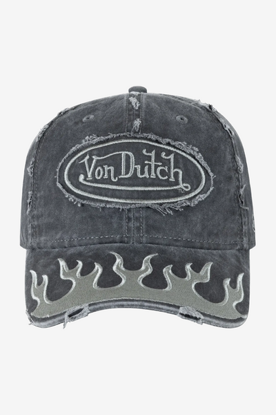 Von Dutch Flames Dad Cap - Washed Black, front view