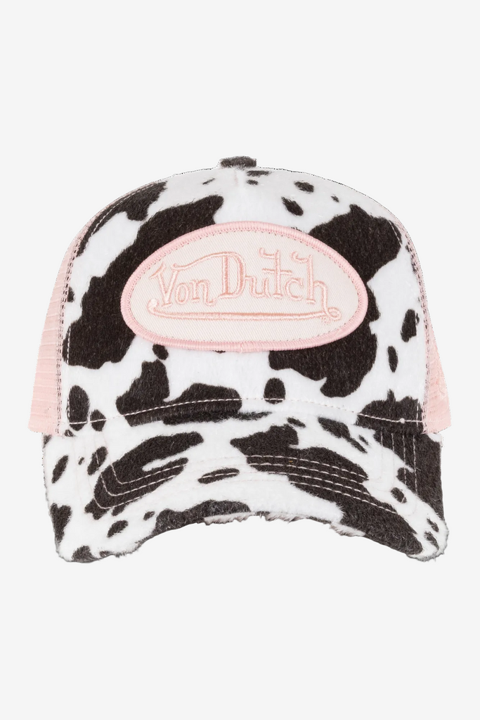 Von Dutch Animal Skin Trucker Hat - Baby Pink/Pink, front view
