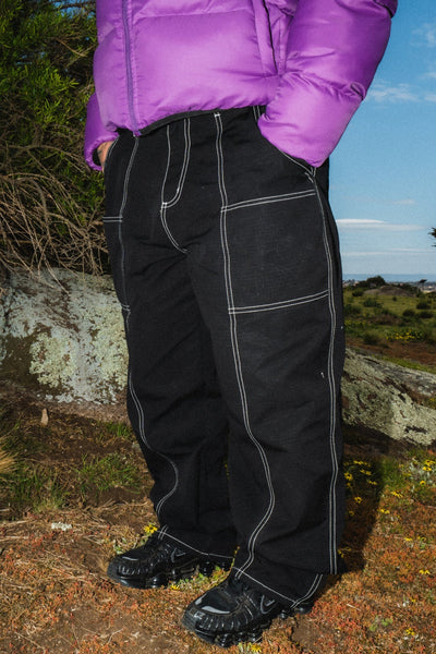 ICHPIG RIPSTOP UTILITY PANTS - BLACK/NAVY PLAID