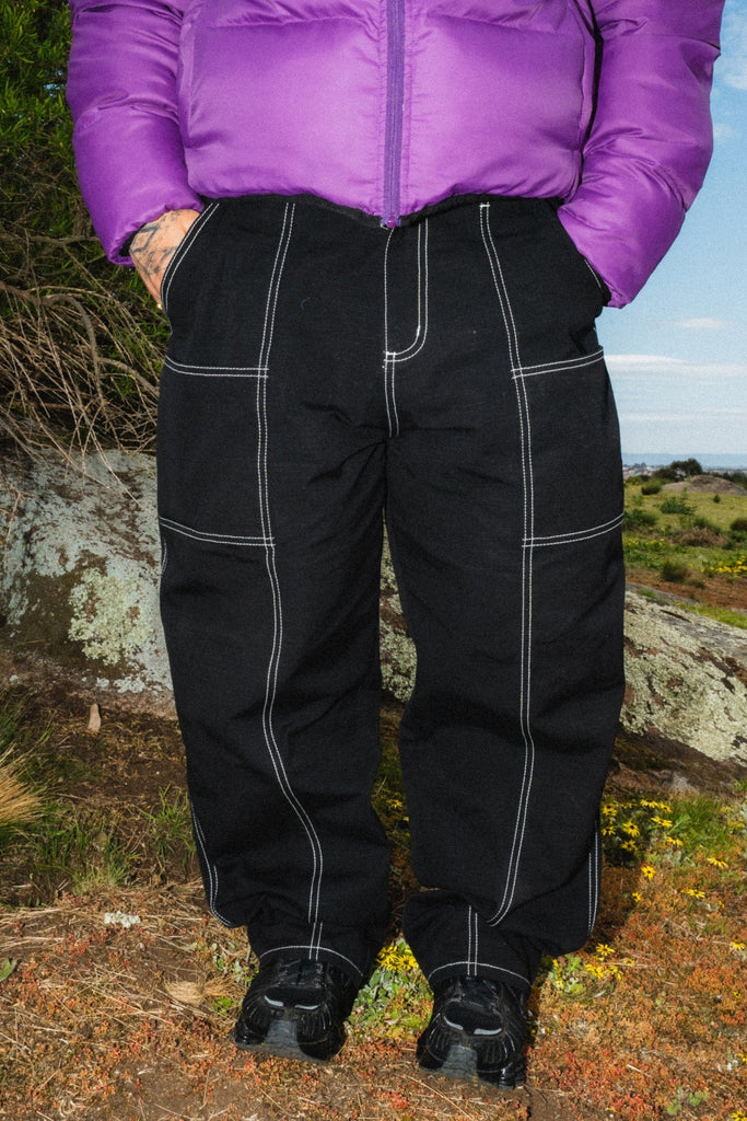 ICHPIG RIPSTOP UTILITY PANTS - BLACK/NAVY PLAID