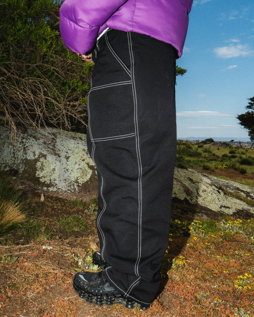 ICHPIG RIPSTOP UTILITY PANTS - BLACK/NAVY PLAID