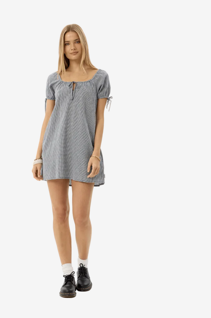 AFENDS Lenni Mini Dress - Indy Navy Check detail