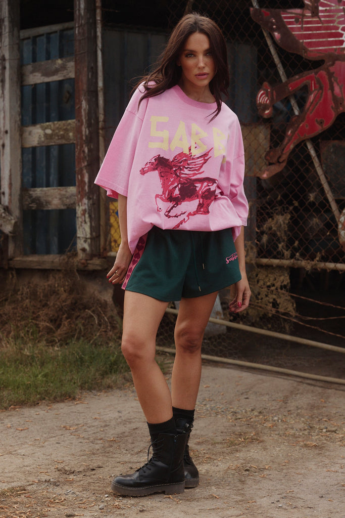 Sabbi The Very Oversized Rhinestone Girl Tee - Pink