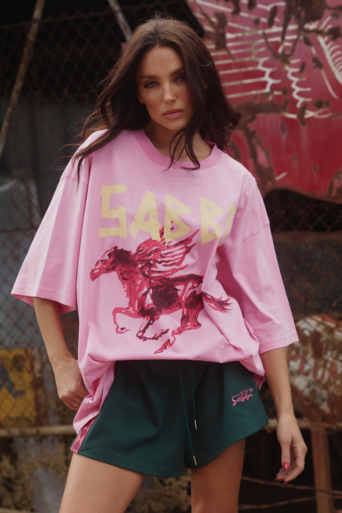 Sabbi The Very Oversized Rhinestone Girl Tee - Pink