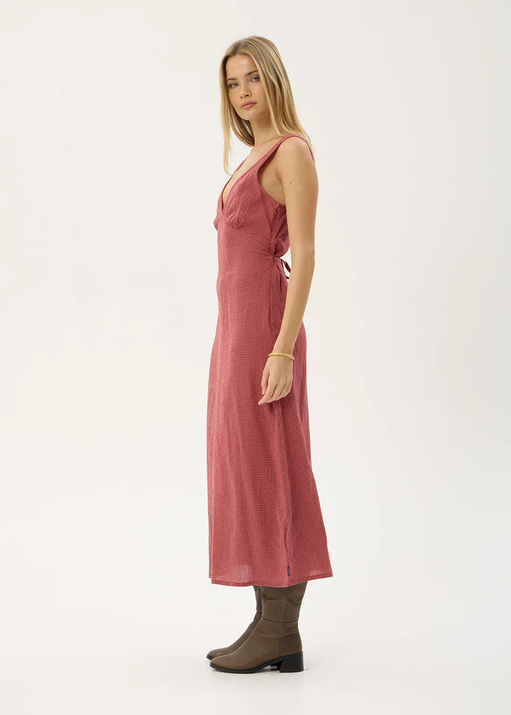 AFENDS Womens Tully Seersucker Maxi Dress Indy Rose Check back