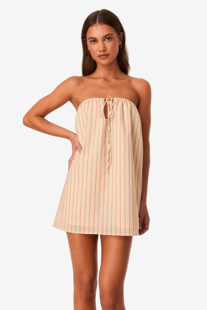 SNDYS THE LABEL Sara Mini Dress - Butter Stripe