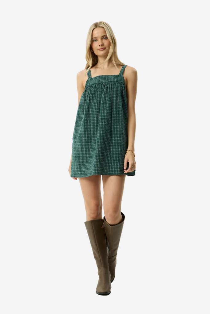 AFENDS Inka Seersucker Mini Dress - Reverb Pine Check
