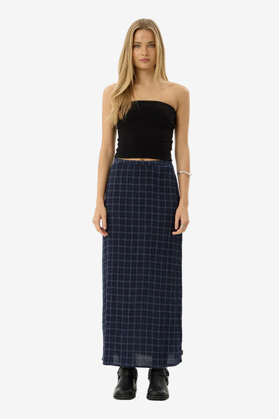 AFENDS Lita Seersucker Maxi Skirt - Thea Midnight Check