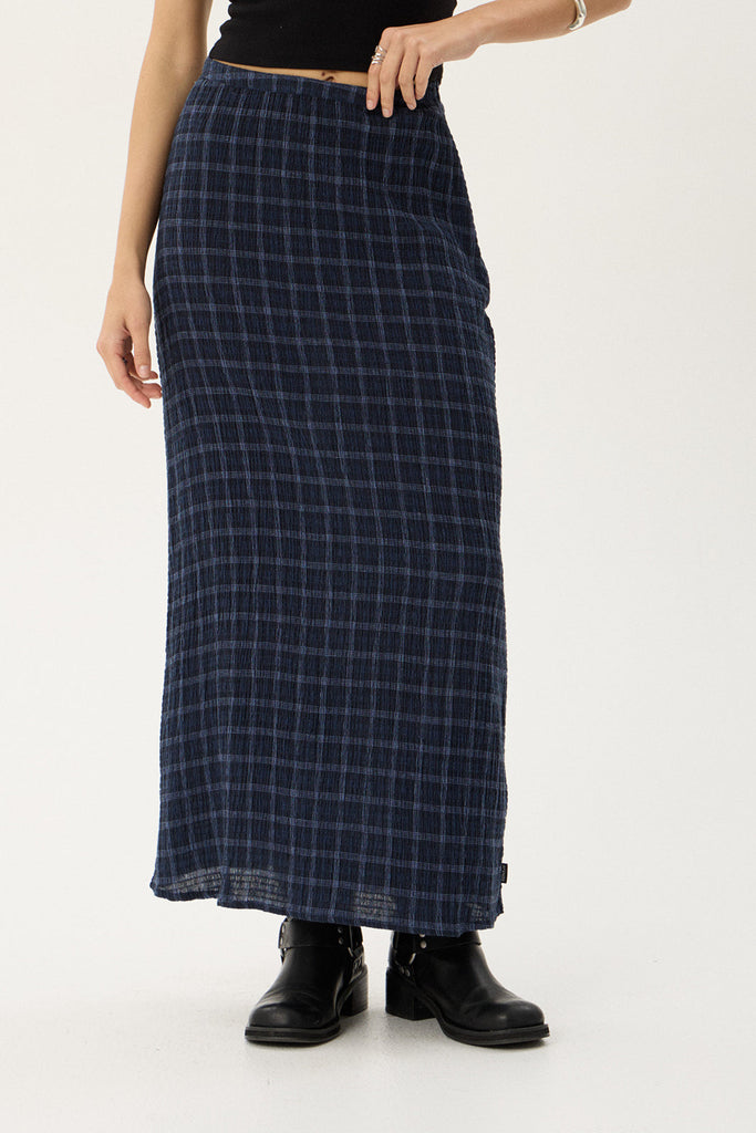 AFENDS Lita Seersucker Maxi Skirt - Thea Midnight Check detail