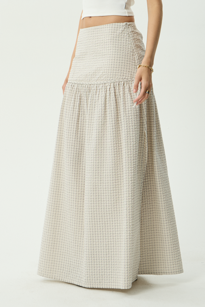 AFENDS Womens Nadia Maxi Skirt Reverb Moonbeam Check side