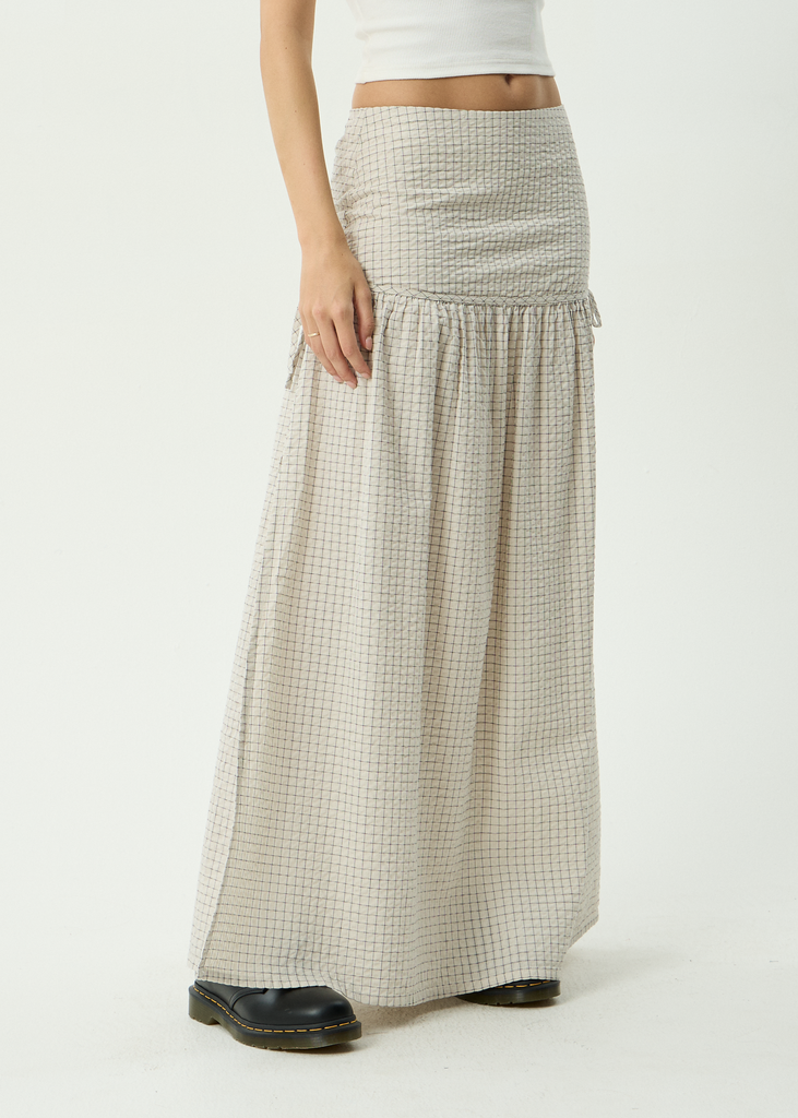 AFENDS Womens Nadia Maxi Skirt Reverb Moonbeam Check back