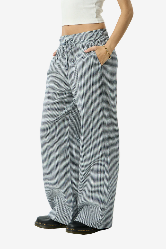 AFENDS Harriet Wide Leg Pant - Indy Navy Check detail
