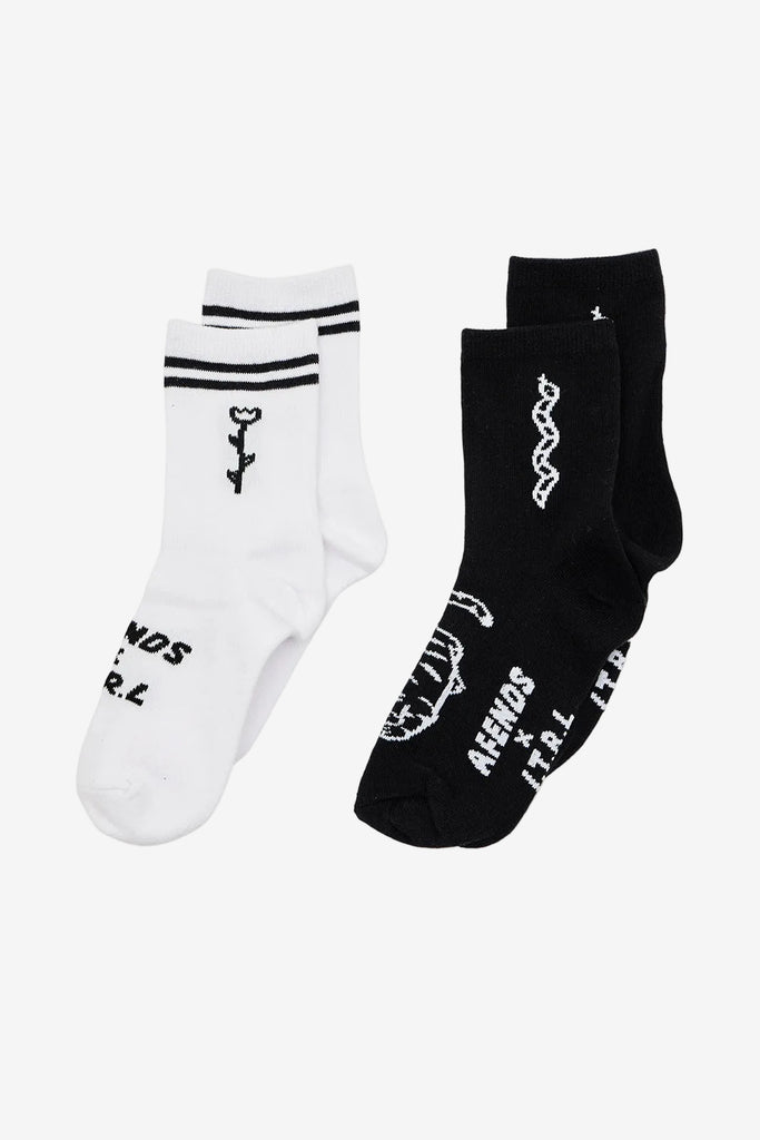 AFENDS Double Vision Two Pack Socks - Black / White