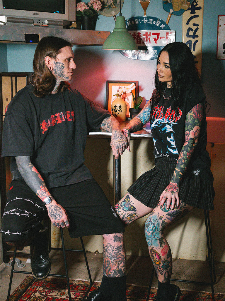 Billy Bones Club Plaid Bones Logo Tee - Washed Black detail