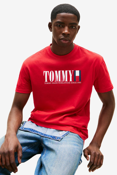 TOMMY JEANS LOGO CREW NECK TEE - SAPPHIRE RED