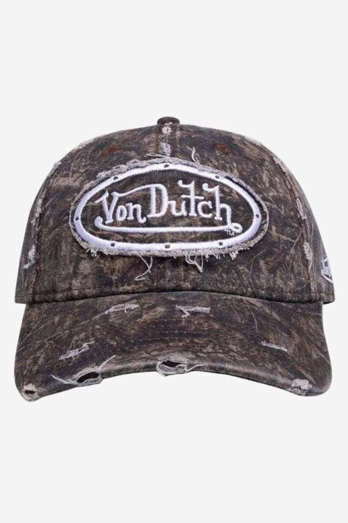 Von Dutch Destroyed Twill Embroidery Dad Cap - Nature Camo