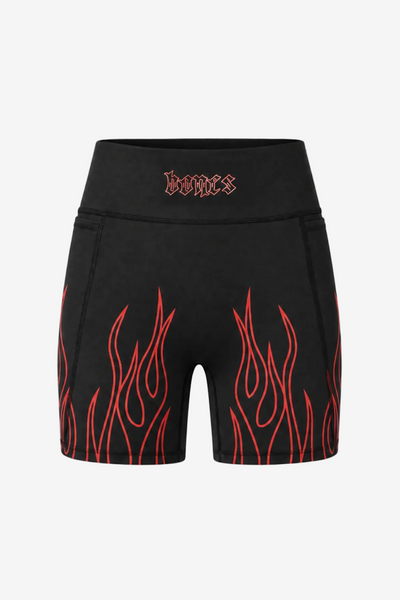Billy Bones Club Flamed Biker Shorts - Black/Red