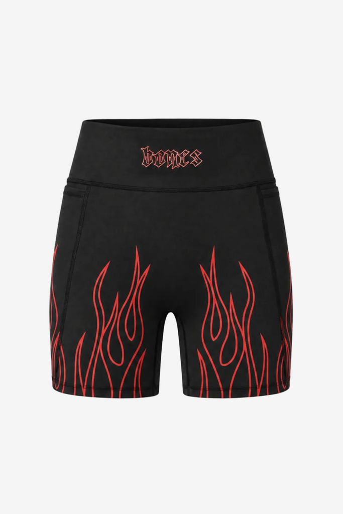 Billy Bones Club Flamed Biker Shorts - Black/Red