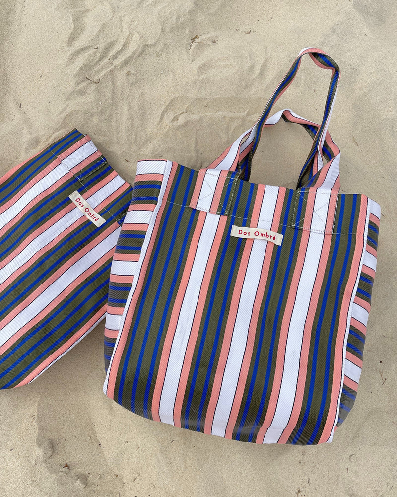 DOS OMBRE BIG BENGALI BAG 009 - PINK KHAKI BLUE STRIPE