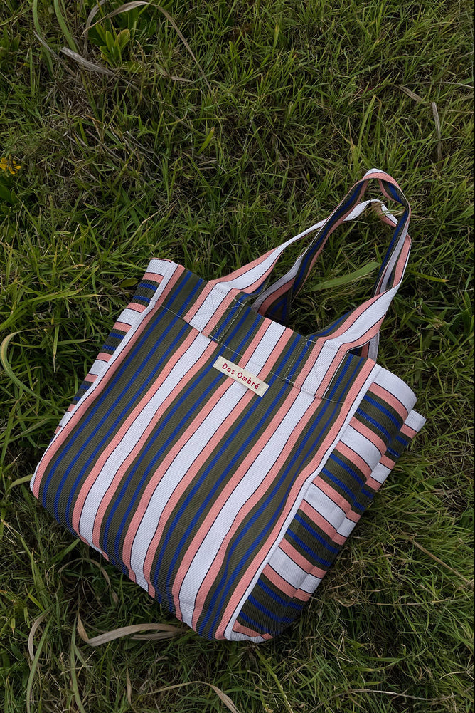 DOS OMBRE BIG BENGALI BAG 009 - PINK KHAKI BLUE STRIPE