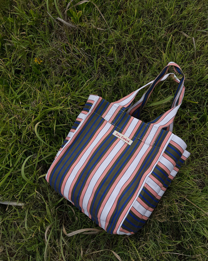 DOS OMBRE BIG BENGALI BAG 009 - PINK KHAKI BLUE STRIPE