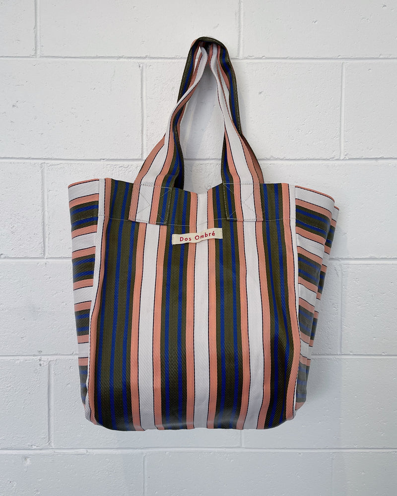 DOS OMBRE BIG BENGALI BAG 009 - PINK KHAKI BLUE STRIPE
