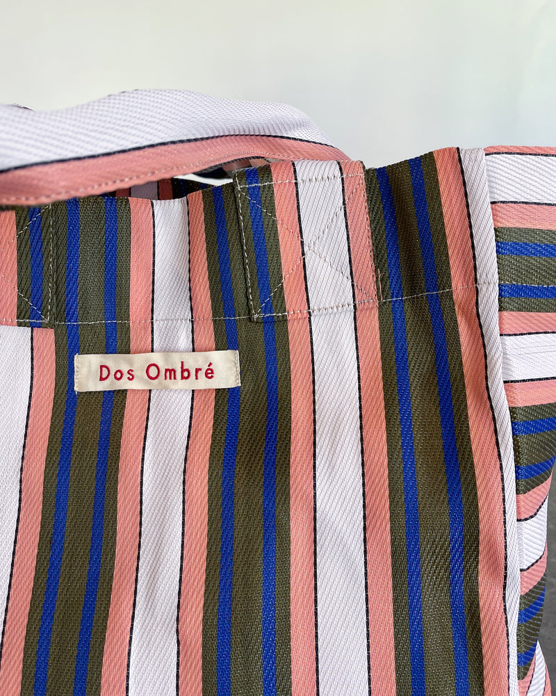 DOS OMBRE BIG BENGALI BAG 009 - PINK KHAKI BLUE STRIPE