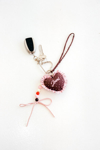 Juni Heart Bag Charm Cocoa Spot