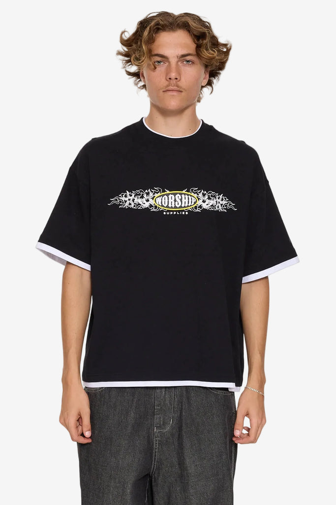 WORSHIP SUPPLIES Tropic Reign Box Crop Layer Tee - Black