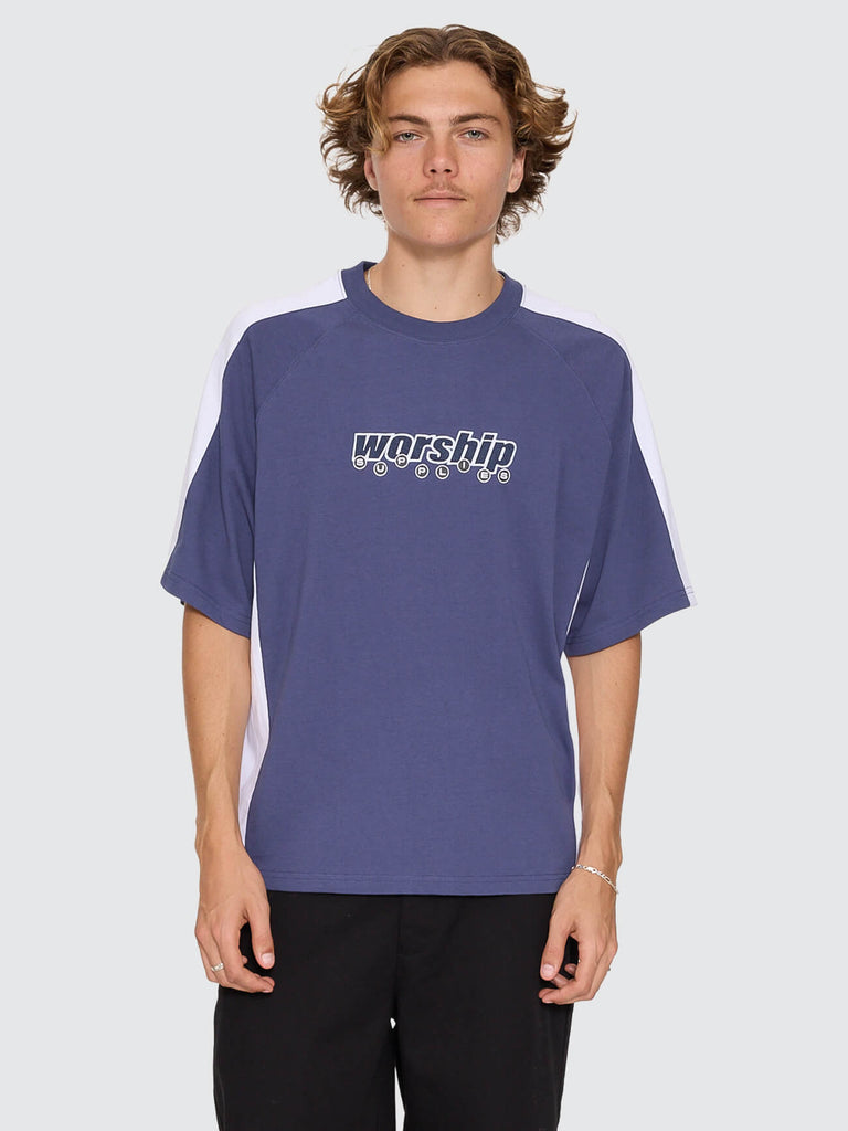 Line Stepper Box Crop Raglan Tee - Crown Blue