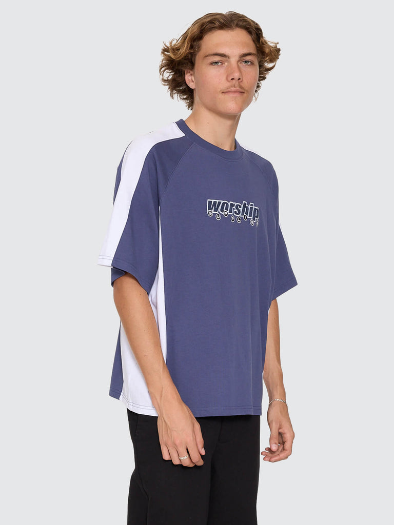 Line Stepper Box Crop Raglan Tee - Crown Blue