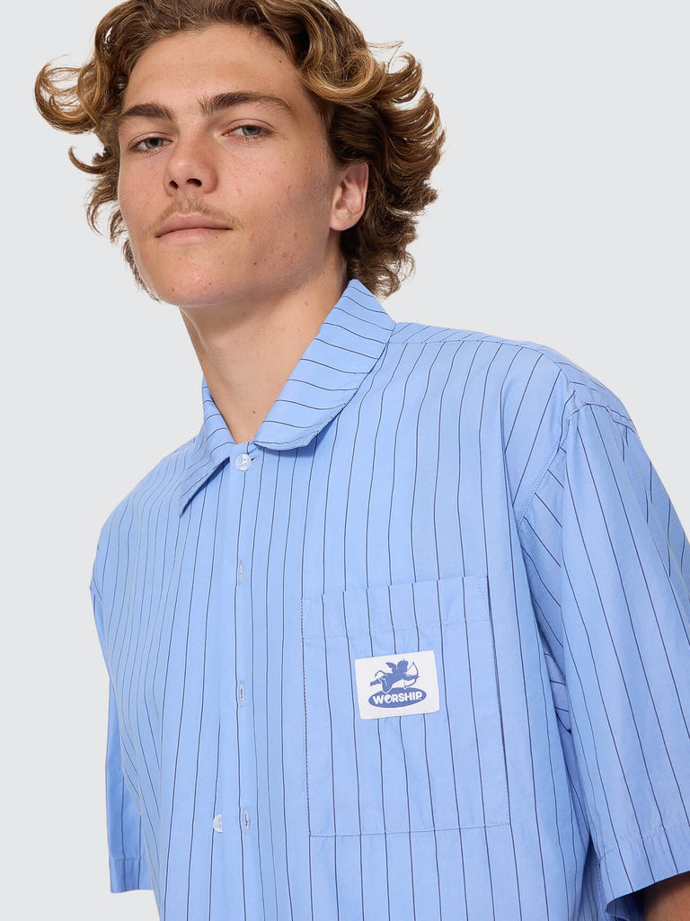 Worship Supplies Shadow Cherub Box Crop Short Sleeve Shirt - Dream Blue Stripe