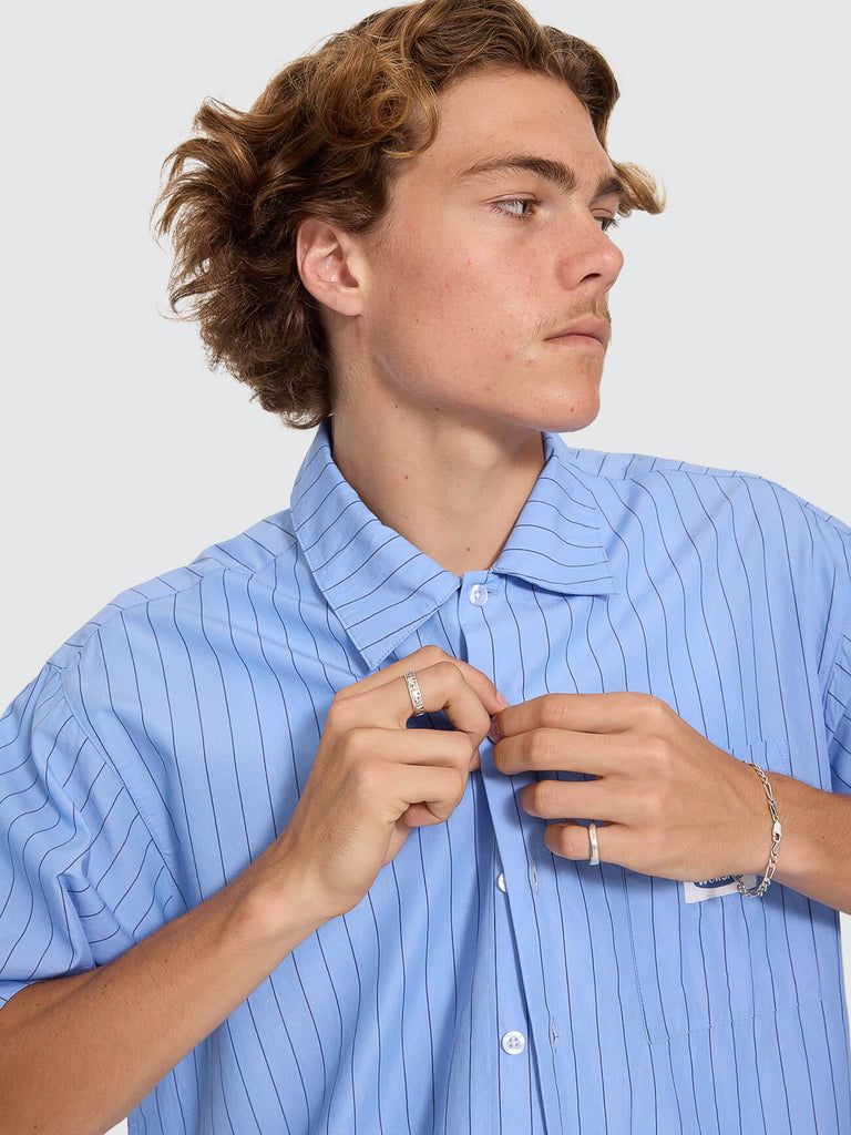 Worship Supplies Shadow Cherub Box Crop Short Sleeve Shirt - Dream Blue Stripe