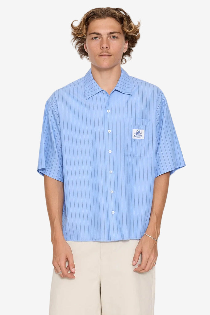 Worship Supplies Shadow Cherub Box Crop Short Sleeve Shirt - Dream Blue Stripe