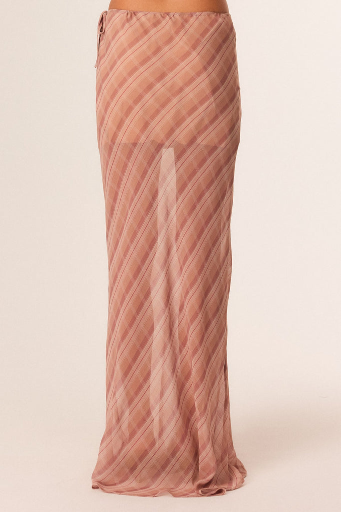 SNDYS THE LABEL Tai Maxi Skirt - Mocha Plaid detail