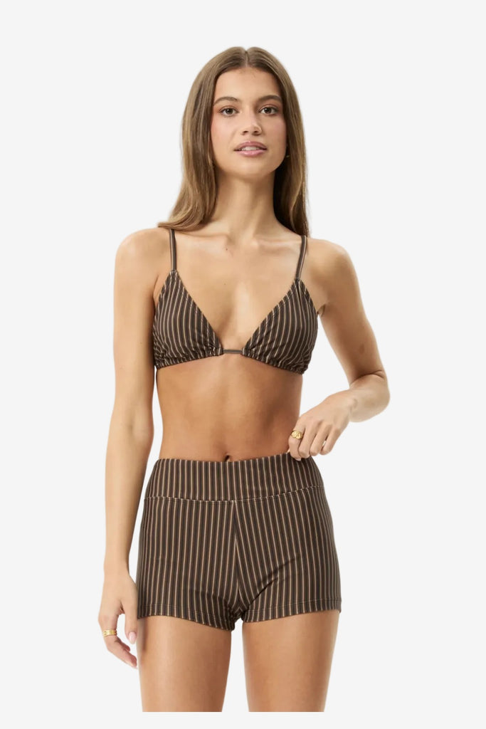 AFENDS Womens Cyrus Swim Short - Coffee Stripe