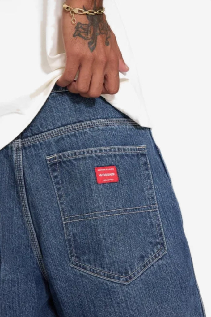 WORSHIP SUPPLIES BIG DAWG JEAN SHORT - STREAKER BLUE