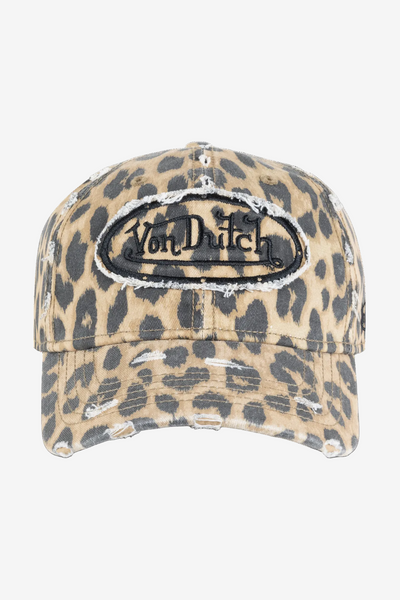 Von Dutch Animal Print Dad Cap - Tan Leopard, front view
