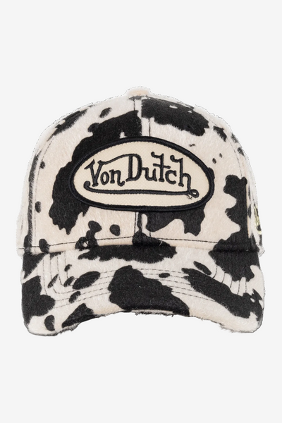 Von Dutch Animal Print Dad Cap in Beige/Black - front view