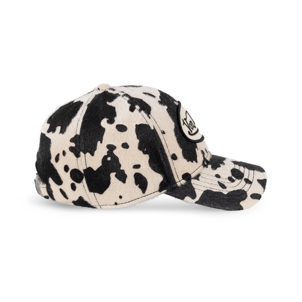 Von Dutch Animal Print Dad Cap in Beige/Black - close up of fabric print detail