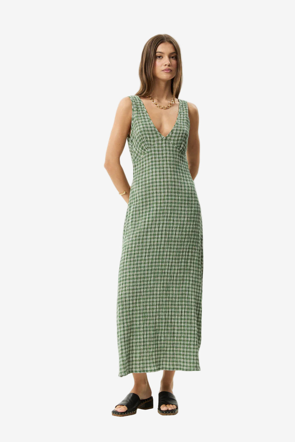chinese dress ladies AFENDS Womens Focus - Seersucker Maxi Dress - Oil Green main image 1