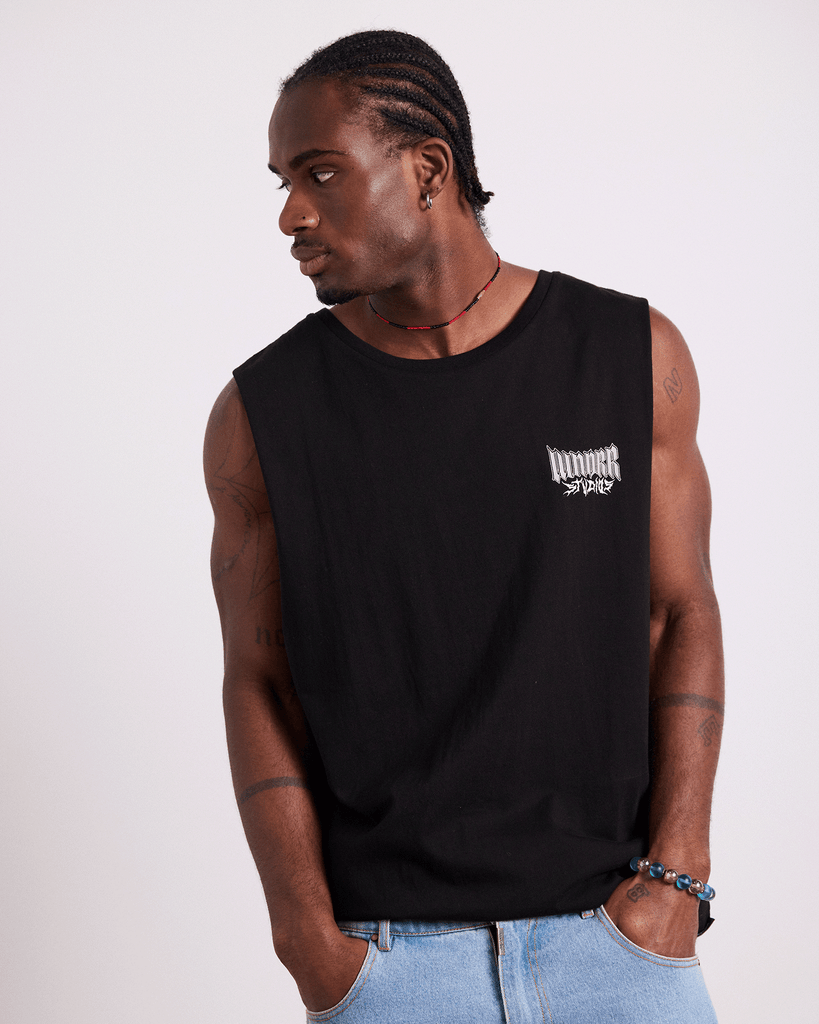WNDRR Tagged Muscle Tank Black detail (placeholder)