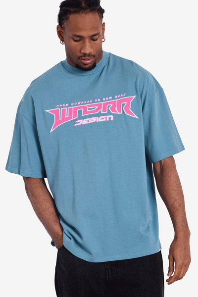 WNDRR Pulse Heavy Weight Tee Dusk Blue on model